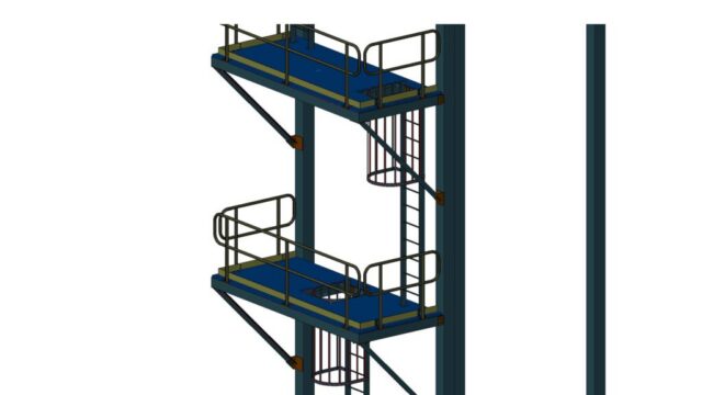 Multi-level steel platforms with cage ladders – 3D model