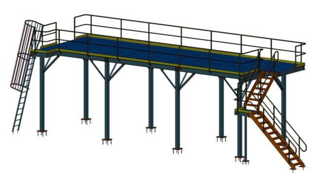 Steel platform with ladder and stairs – 3D model