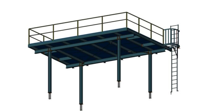 Steel platform with railing and ladder – 3D model