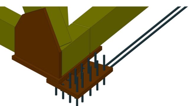 18 Steel pedestrian bridge at an international airport – support with base plate and anchor bolts