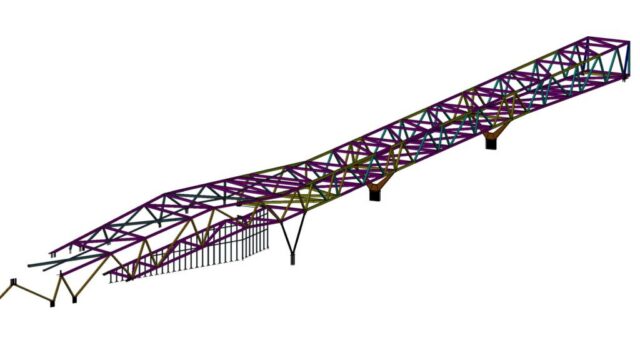 19 Steel pedestrian bridge at an international airport – overall model, side view