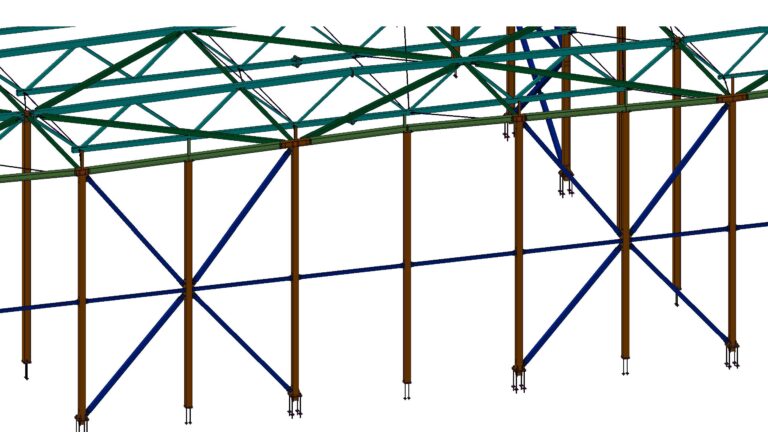 Stahlkonstruktion einer Industriehalle – Advance-Steel-Modell