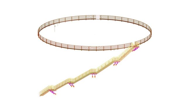 Curved ring railing on steel structure – 3D model