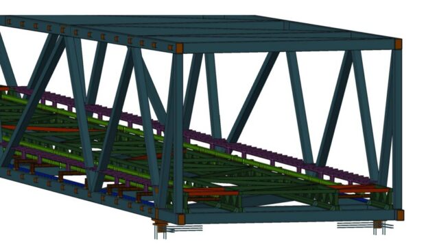 20 Steel pedestrian bridge at an international airport – truss section with deck structure