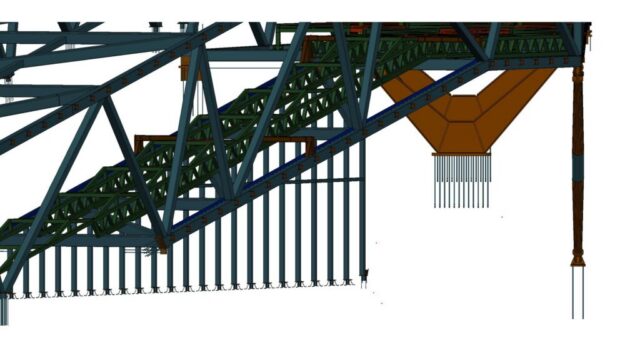 22 Steel pedestrian bridge at an international airport – support structure for moving walkways
