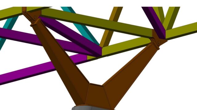5 Steel pedestrian bridge at an international airport – tree column and truss node